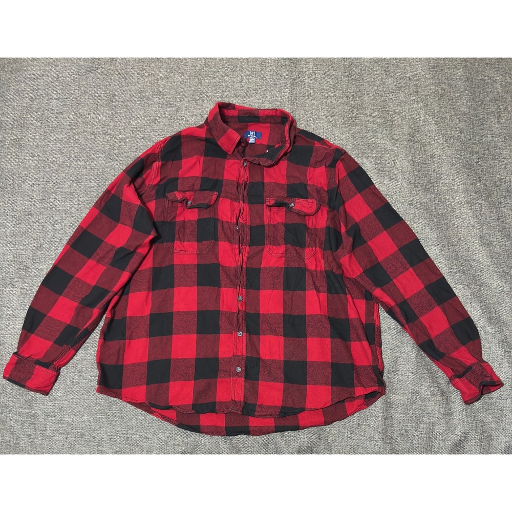 George Mens 2XLT Flannel Shirt Red Black Buffalo Plaid Long Sleeve